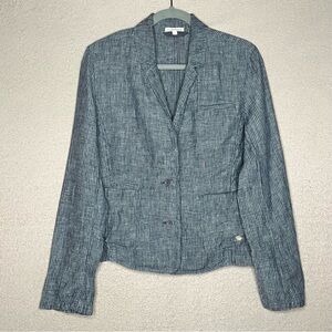 Eileen Fisher 100% Linen Pinstripe Blazer Jacket-Women’s S-Bluish Gray-Designer